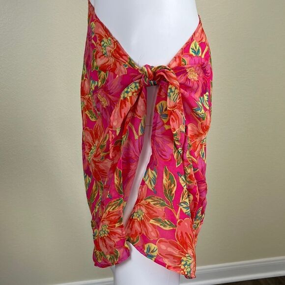 Beach Riot Women Size OS Melanie Pink Floral Miami Peony Sarong Wrap Coverup - Picture 4 of 10